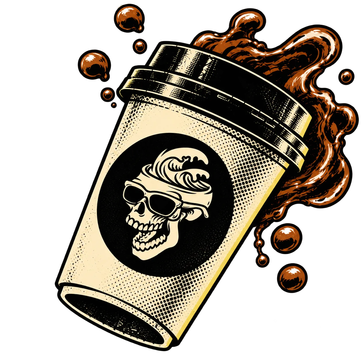 A coffee cup spilling in zero gravity