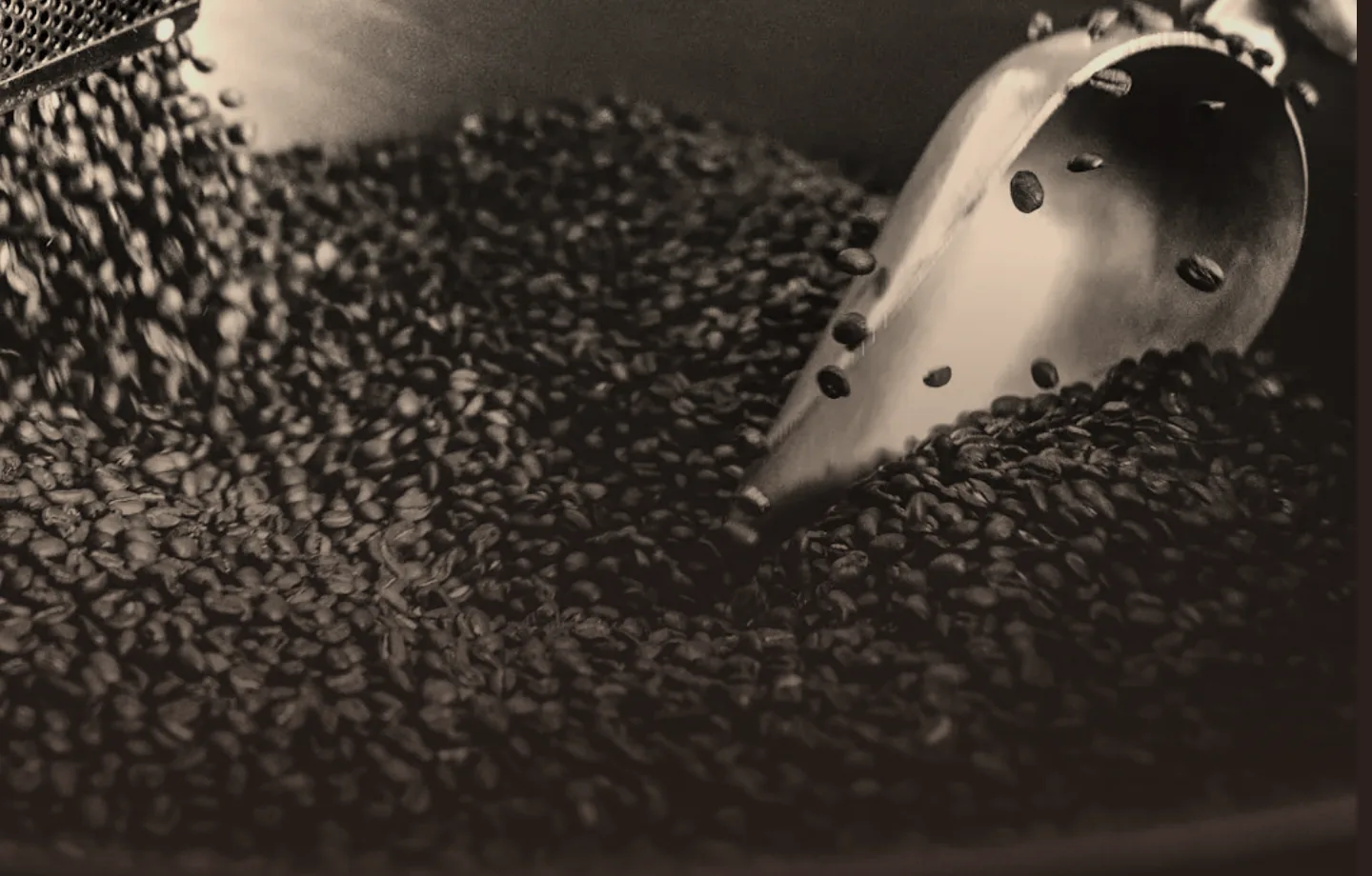 Beans turning in the drum roaster